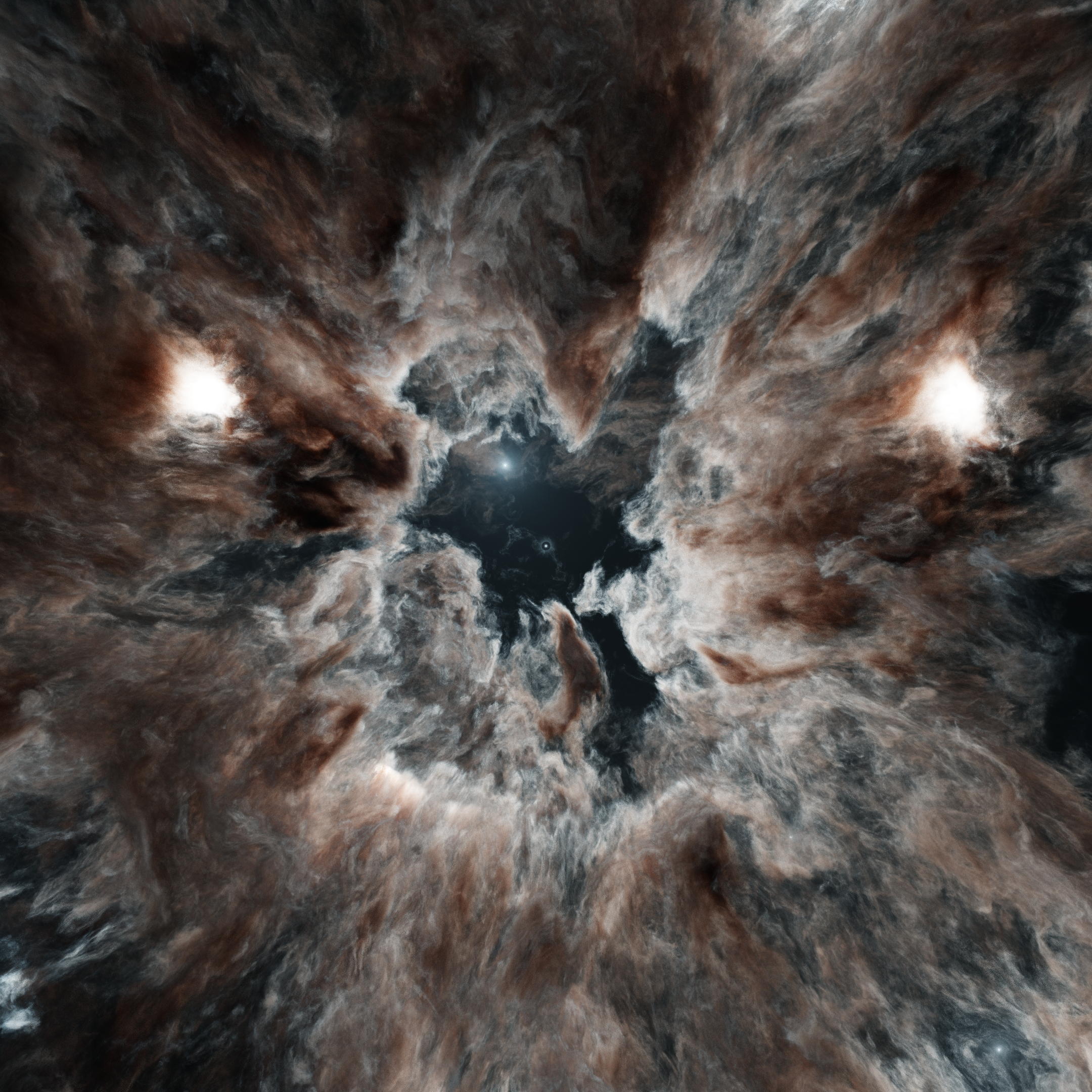 Colapsing nebula with a shining star in the center